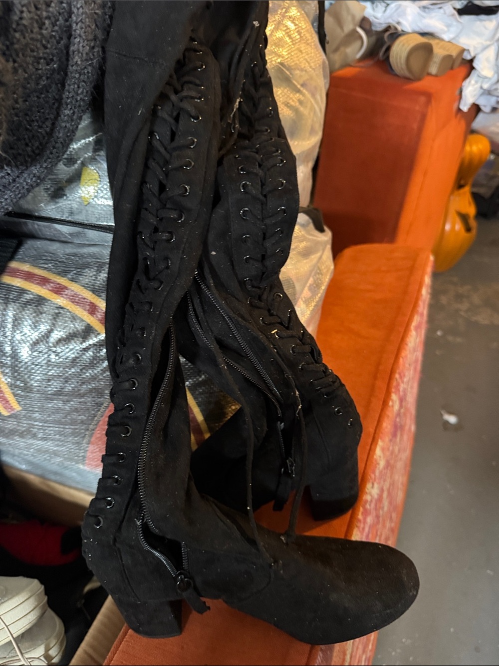 Charles David Black Suede-Look Over-the-Knee Lace-Up Boots